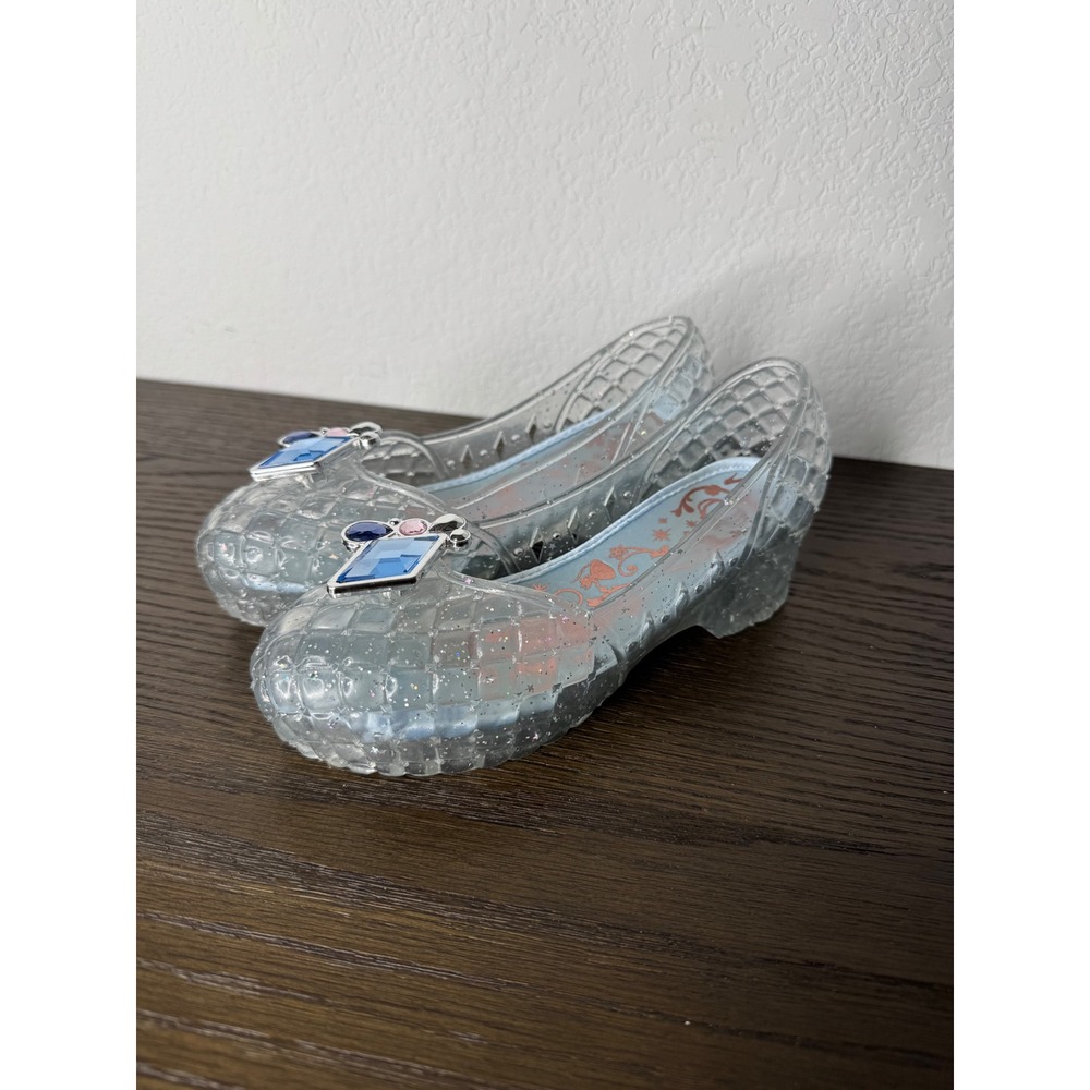 Disney Store Cinderella Light Up Glass Slippers Jelly Shoes Blue Gem Kid's 13